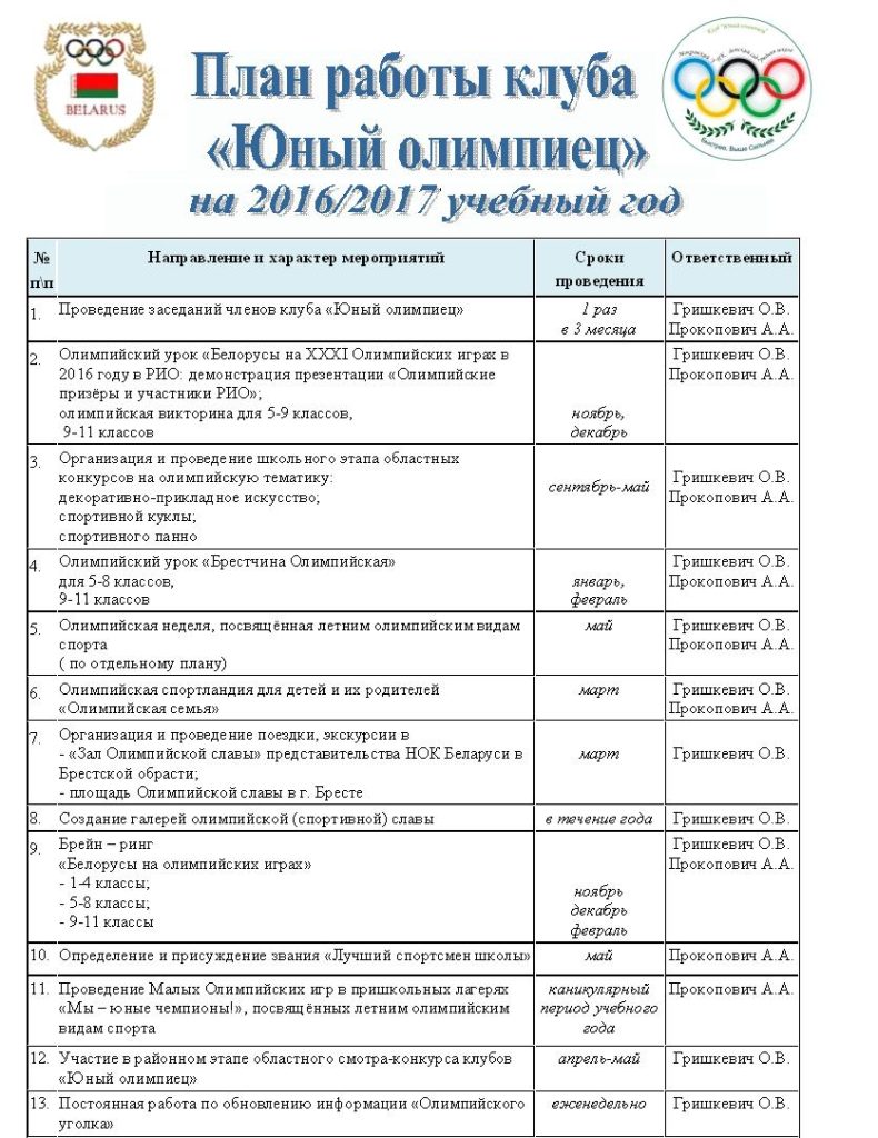 Клуб молодых семей план работы на год